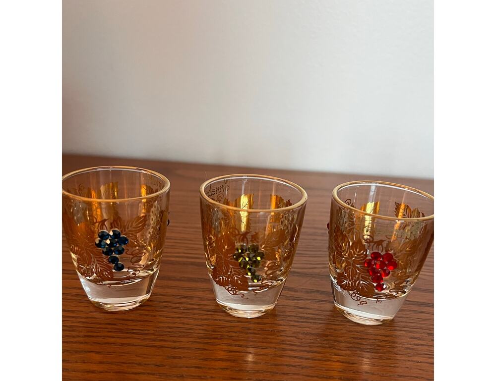Vintage MCM Innsbruck Shot Glasses - 22k Gold Filigree/Raised Grapes - Set of 6
